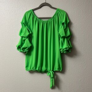 CeCe Vibrant Green Ruffle Sleeve Blouse Size L Size